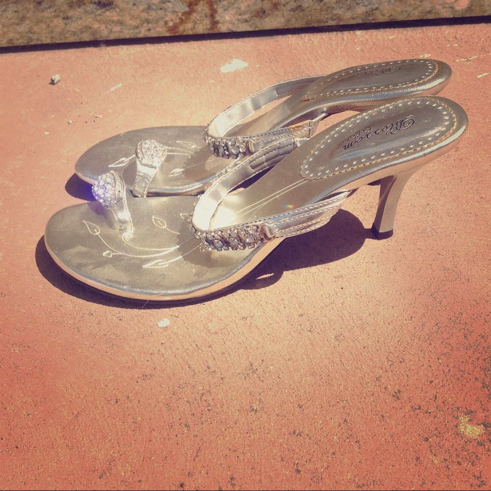 Silver Sandal Heels, very sparkly and bright.